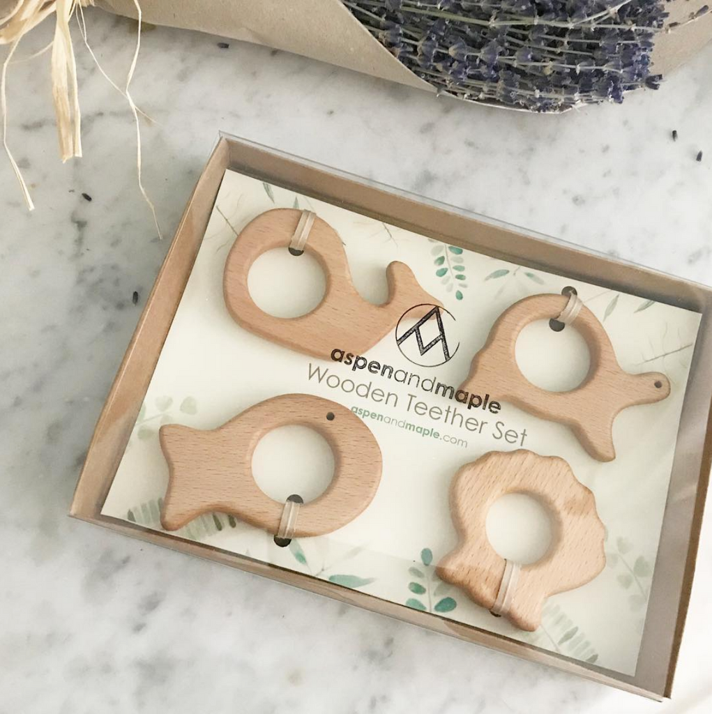 wood teether set baby shower gift