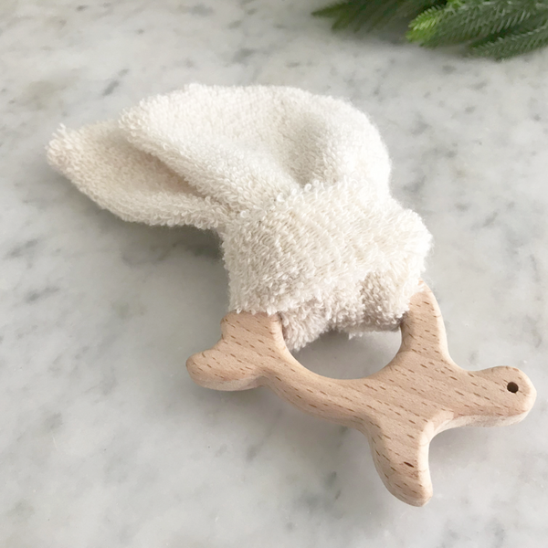natural wood and organic cloth turtle teether